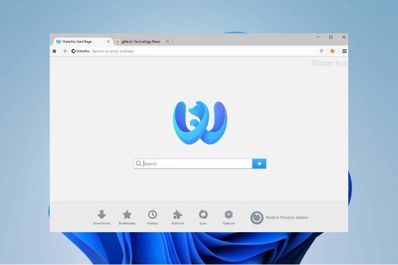 Waterfox 빠른 속도 제공 인터페이스