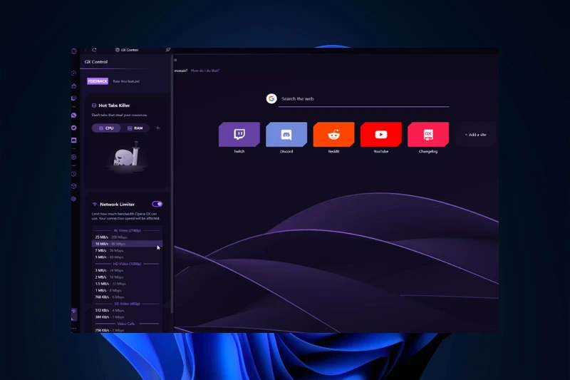 Opera GX GX 컨트롤