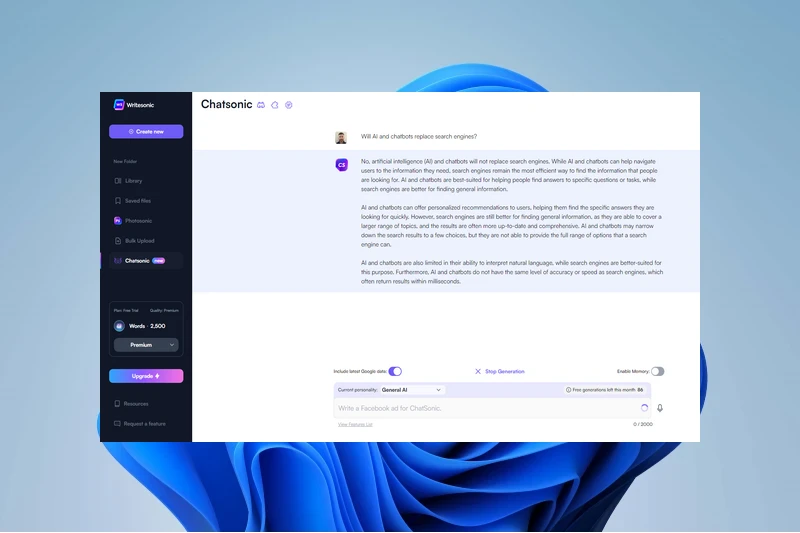 Chatsonic 웹 기반 검색 정보 제공