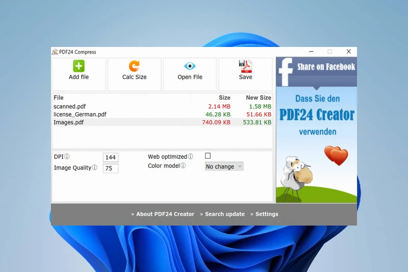 PDF24 Creator PDF 용량 줄이기