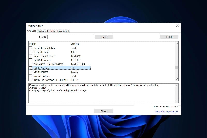 Notepad++ 플러그인 관리 기능