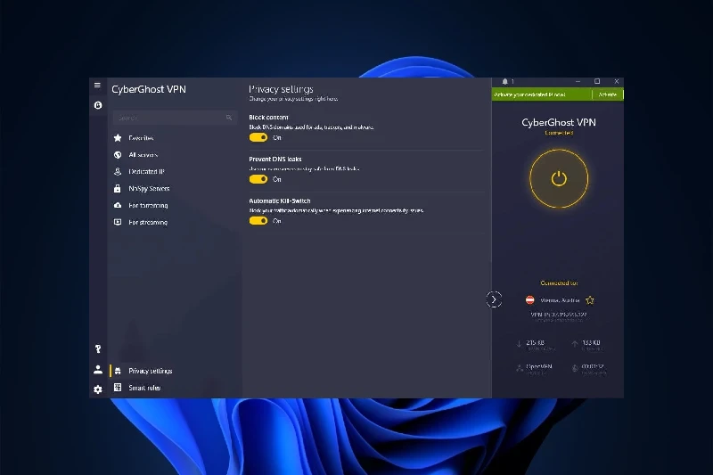사이버고스트 VPN 안정적인 킬 스위치
