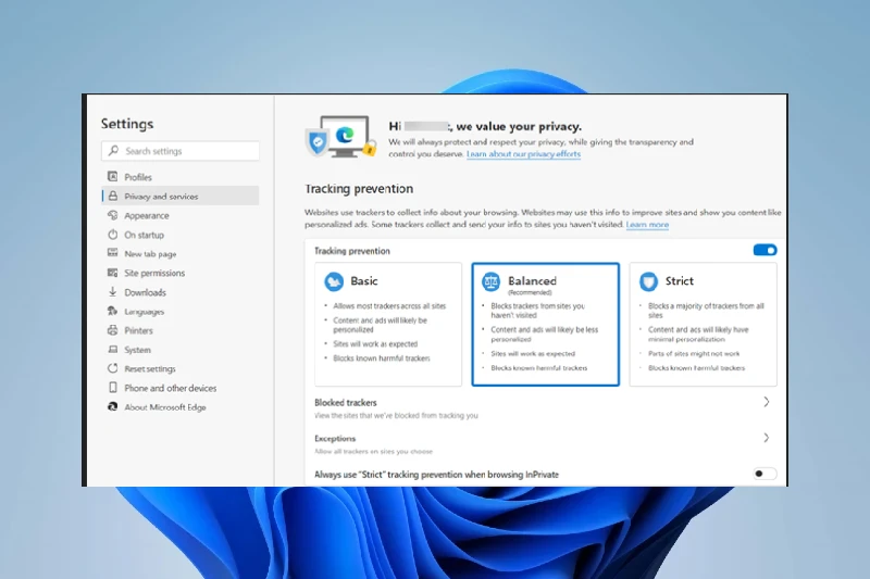 마이크로소프트 엣지 추적 방지 및 개인정보 보호