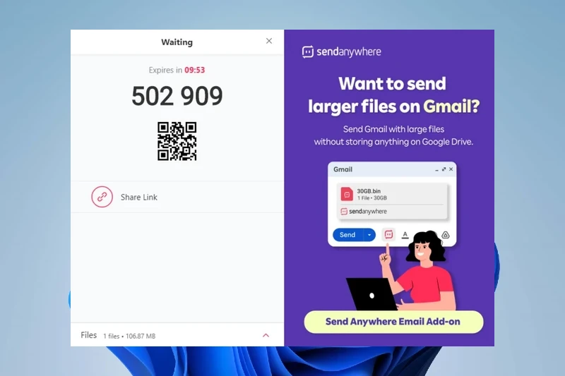 샌드 애니웨어 6자리 키를 통한 파일 전송