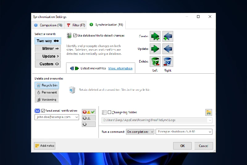 FreeFileSync 일괄 작업을 통한 자동화