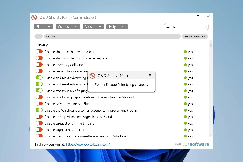 O&O ShutUp10++ 자동 텔레메트리 차단