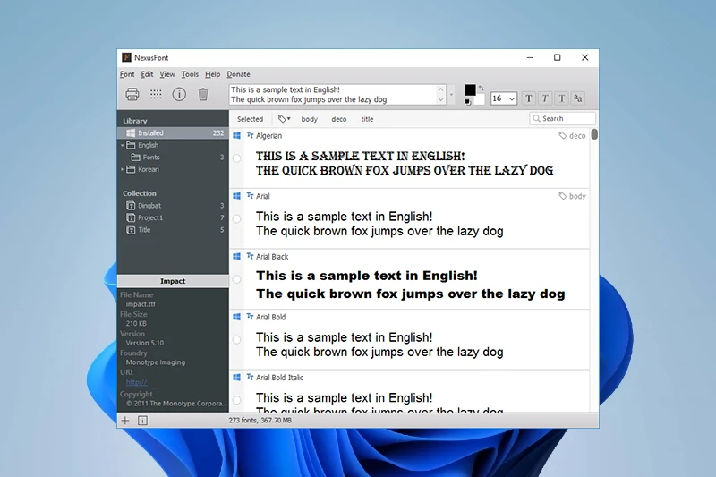 넥서스폰트 폰트 컬렉션 작업 및 활성화