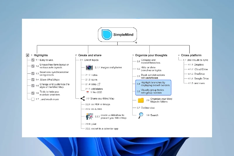 심플마인드 자유로운 마인드맵 생성
