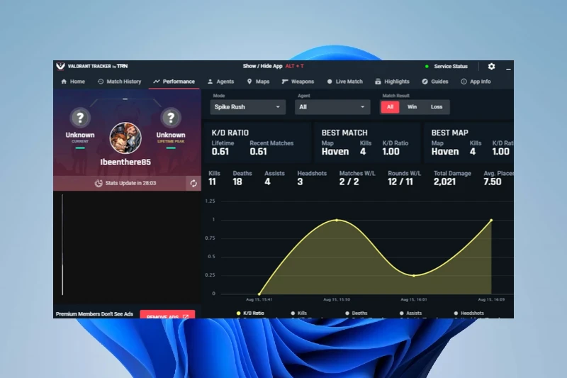 발로란트 트래커 전체 프로필 통계 조회