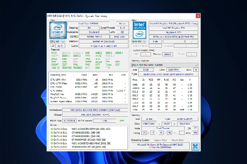 HWiNFO 정밀 하드웨어 분석
