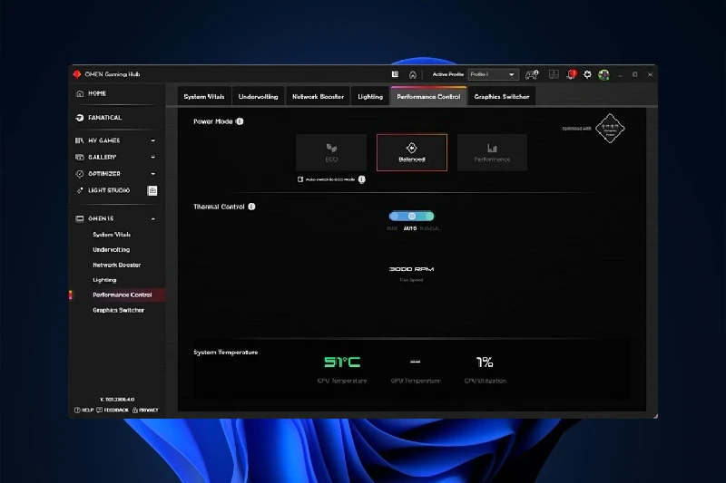오멘 게이밍 허브 성능 모드 전환