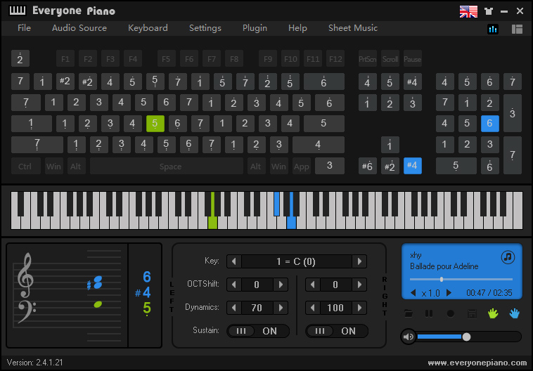 에브리원 피아노 악보 및 숫자 악보 학습