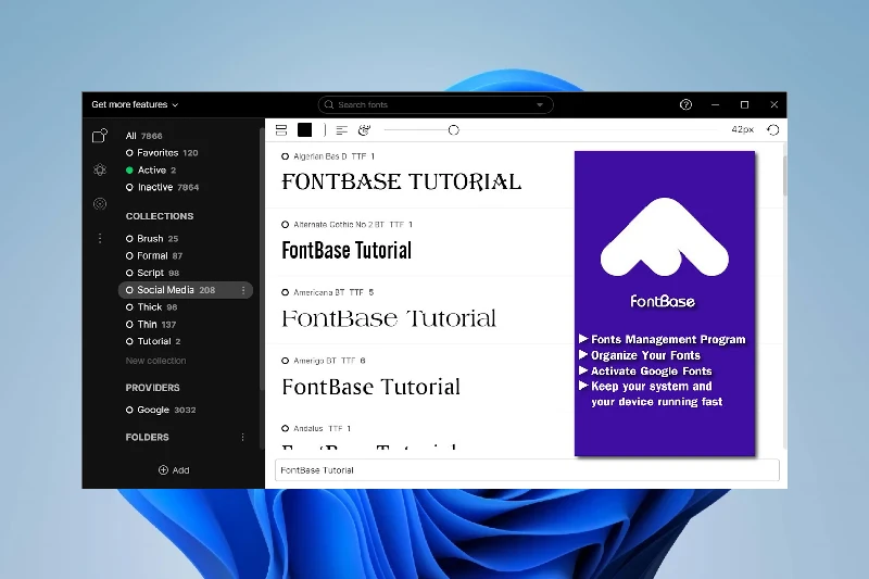 FontBase 폰트 미리보기 및 검색