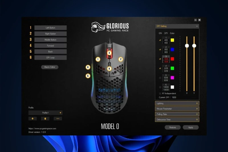 글로리어스 소프트웨어 버튼 할당 및 매크로