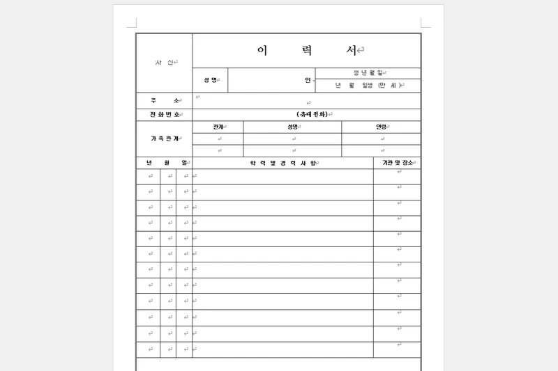 간편이력서 양식